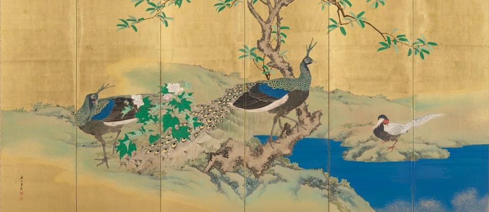 岸連山《花鳥図屏風》 19世紀　左隻　後期展示