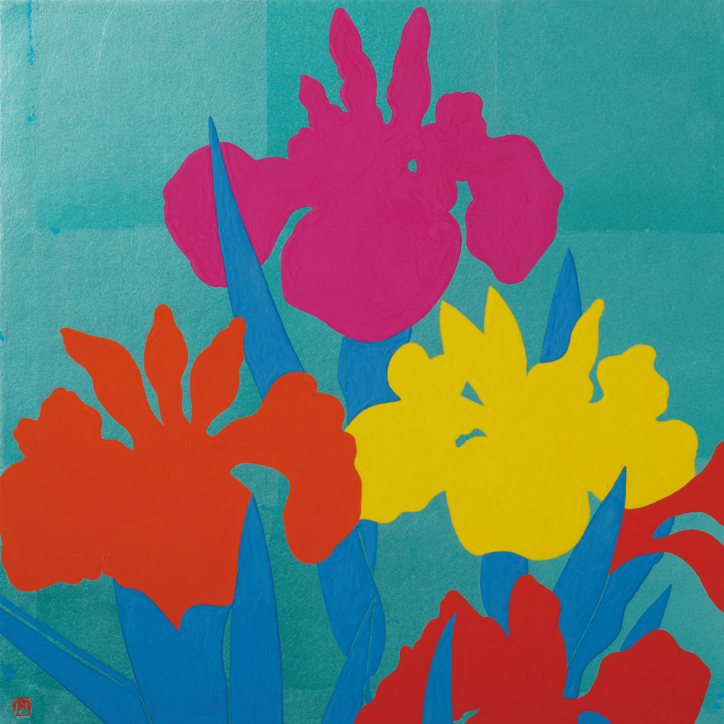 山本太郎《Flowers Iris Azure background》紙本紺碧地着色 2024年　撮影＝伊藤信